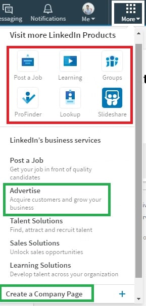 תפריט מורחב - לינקדאין